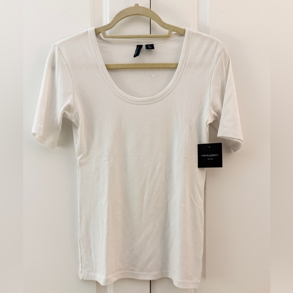 NWT Cynthia Rowley crew neck Women's White Short Sleeve T-shirt Size